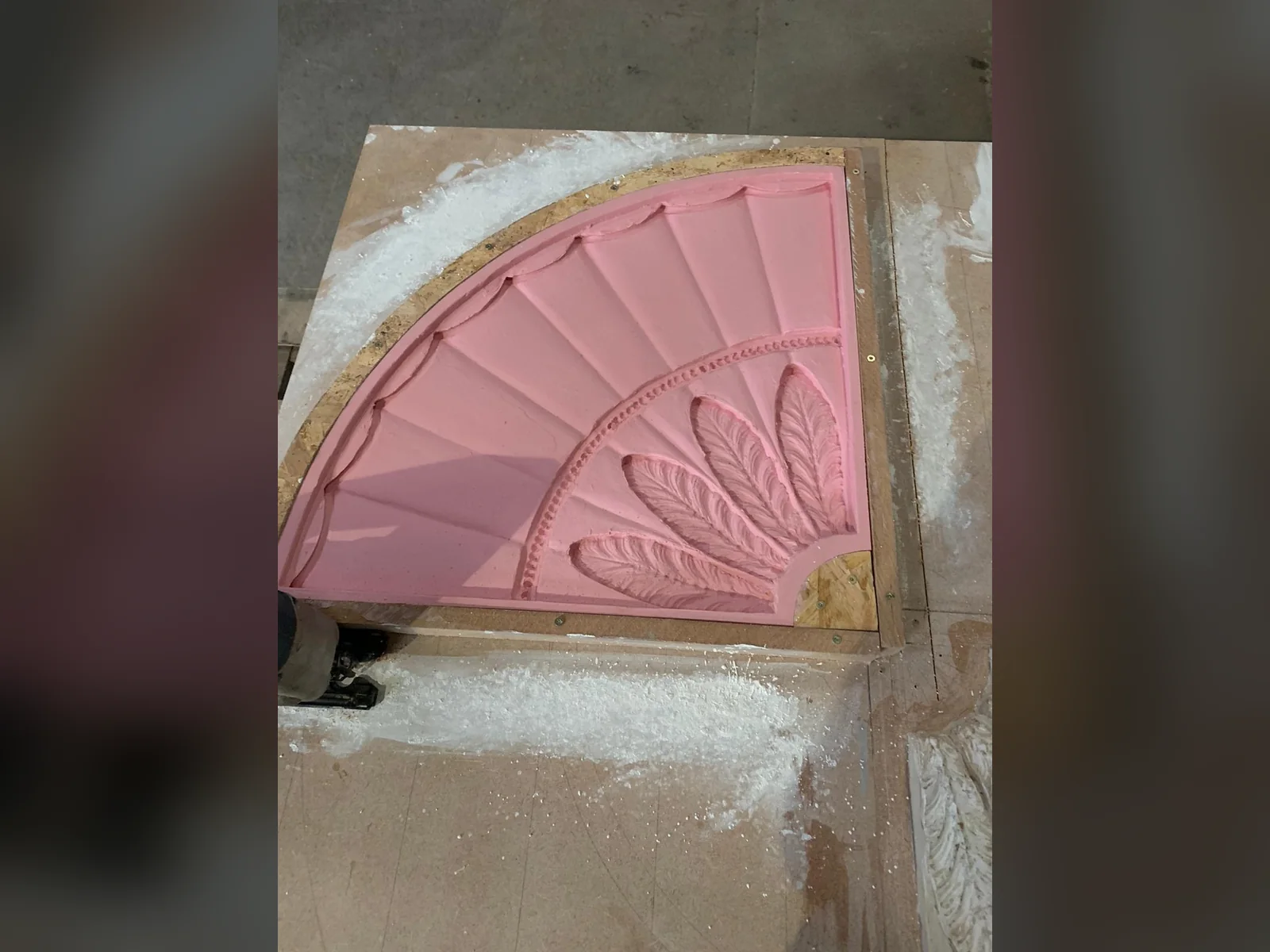A silicone mould taken off the original Adam-style ceiling rose, from which the missing segments were cast in our own workshop