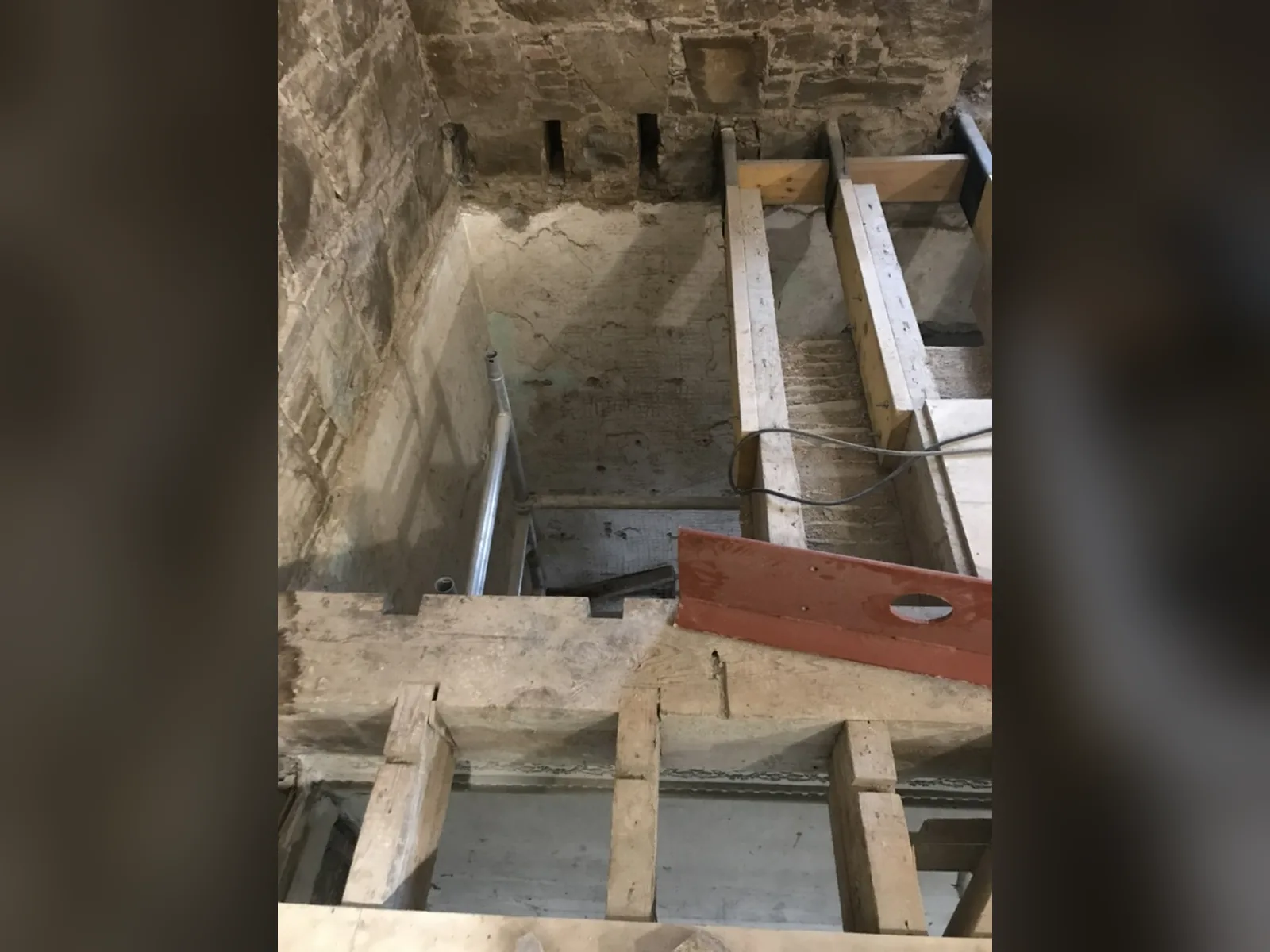 Floor rebuilt with new joists and a new steel where the primary timber was beyond repair