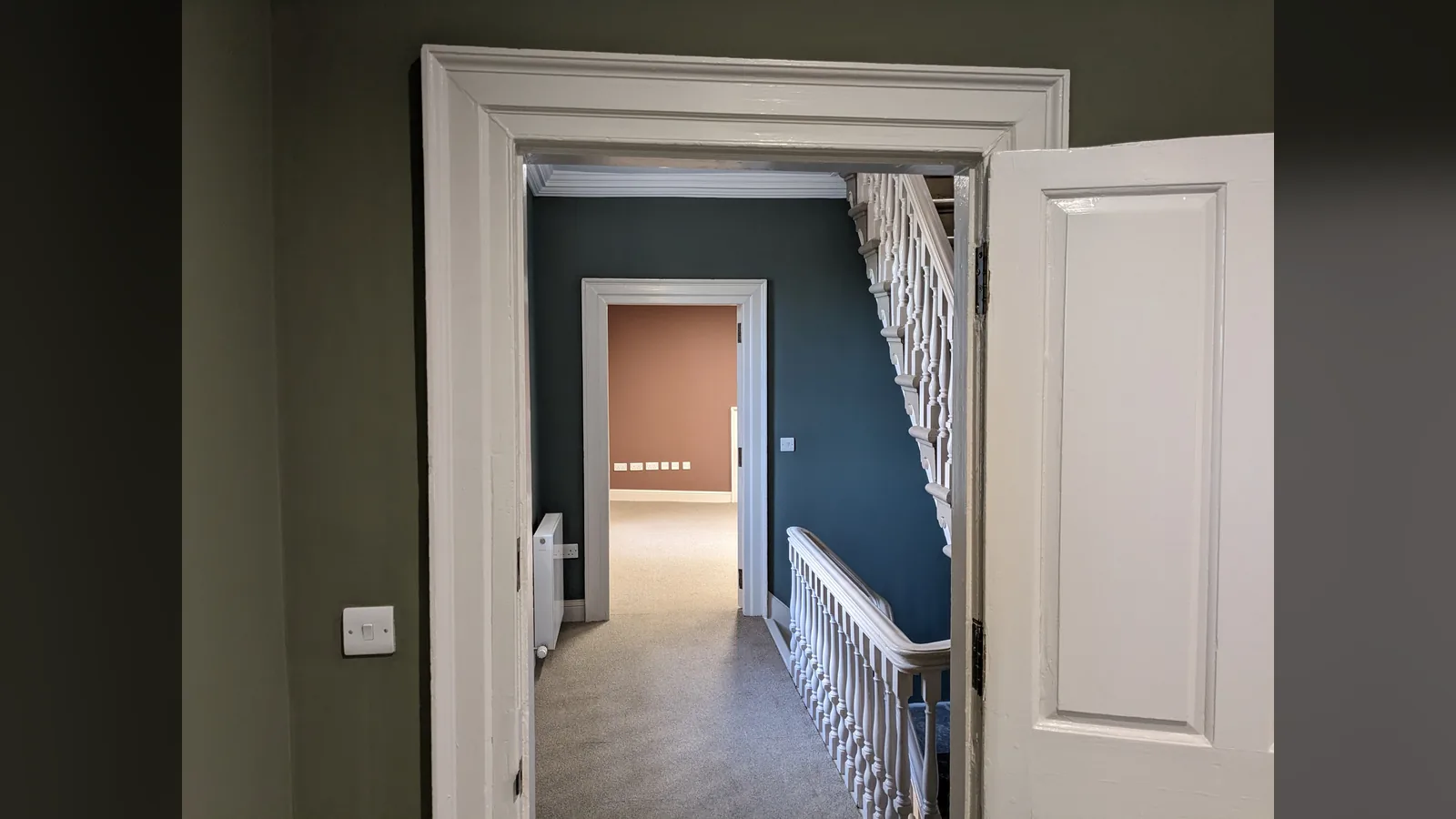 Provan Hall: the south block welcome hub, with new doors, linings and stair balustrade fitted by our joiners