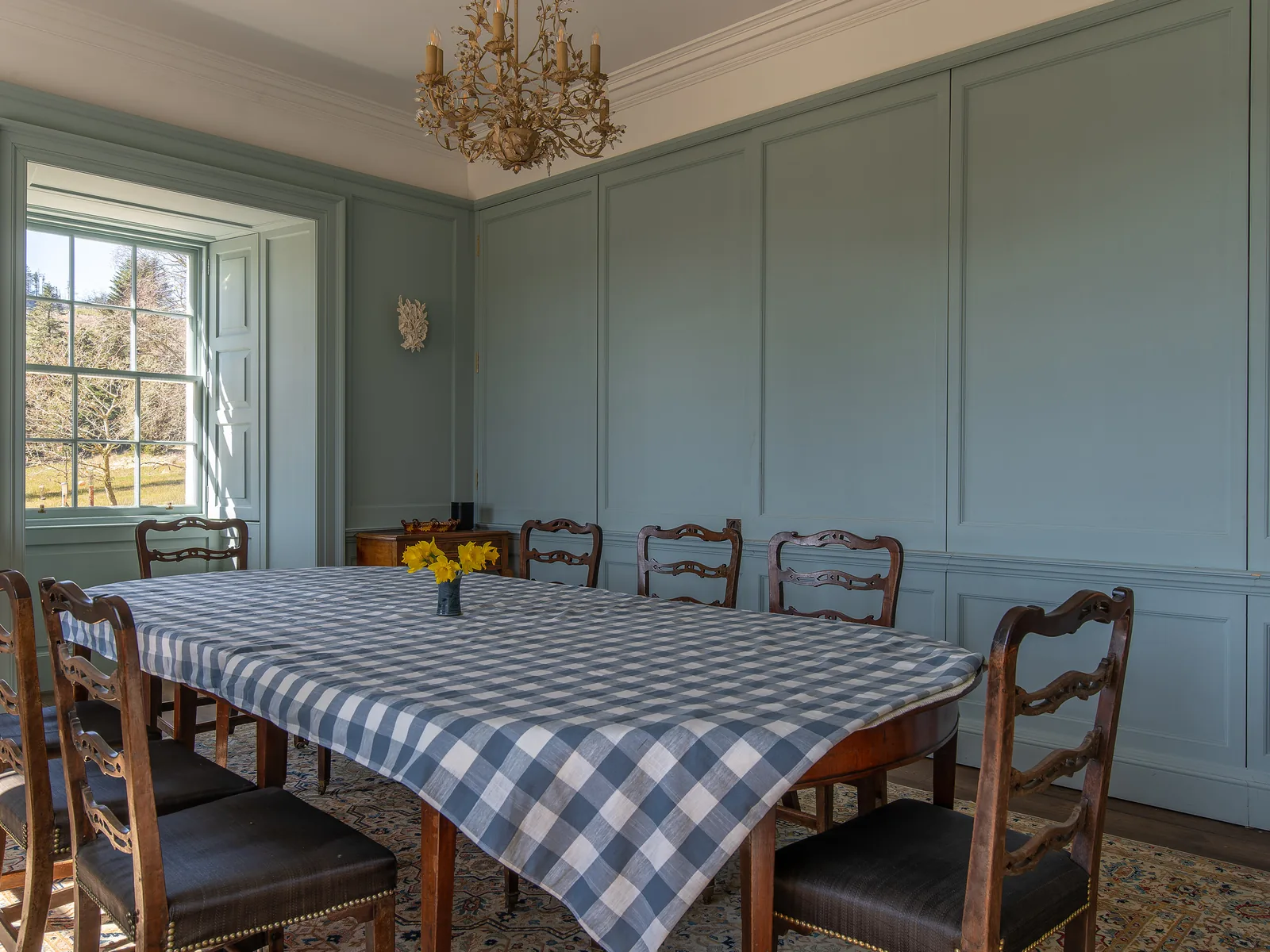 Asknish House: the dining room lined in panelling, made and fitted by our joiners