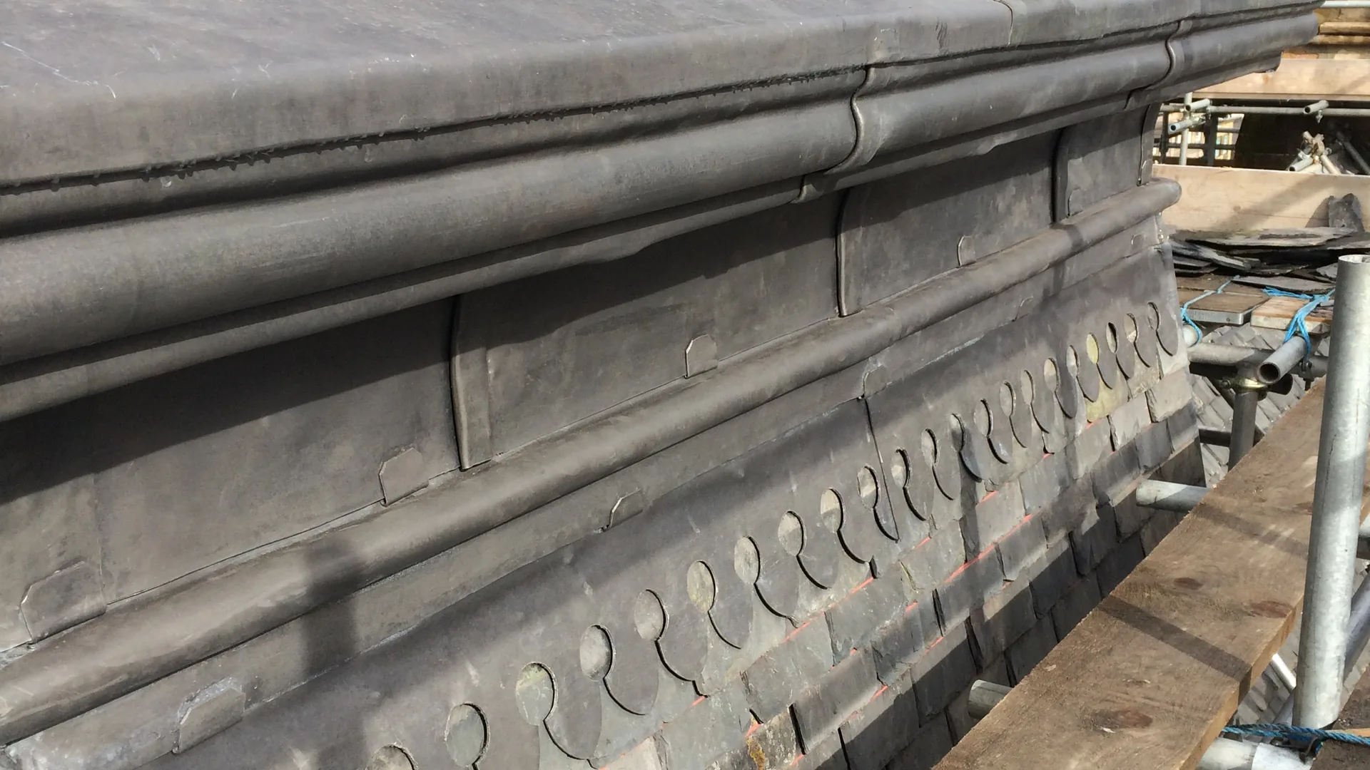 Decorative lead cornice and cresting on the fleche of Inverness Town House