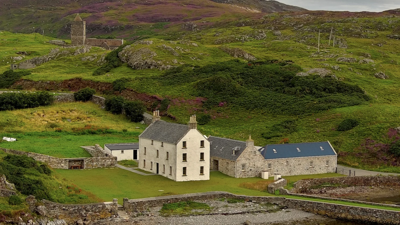 Rodel House in its setting on the Harris shore