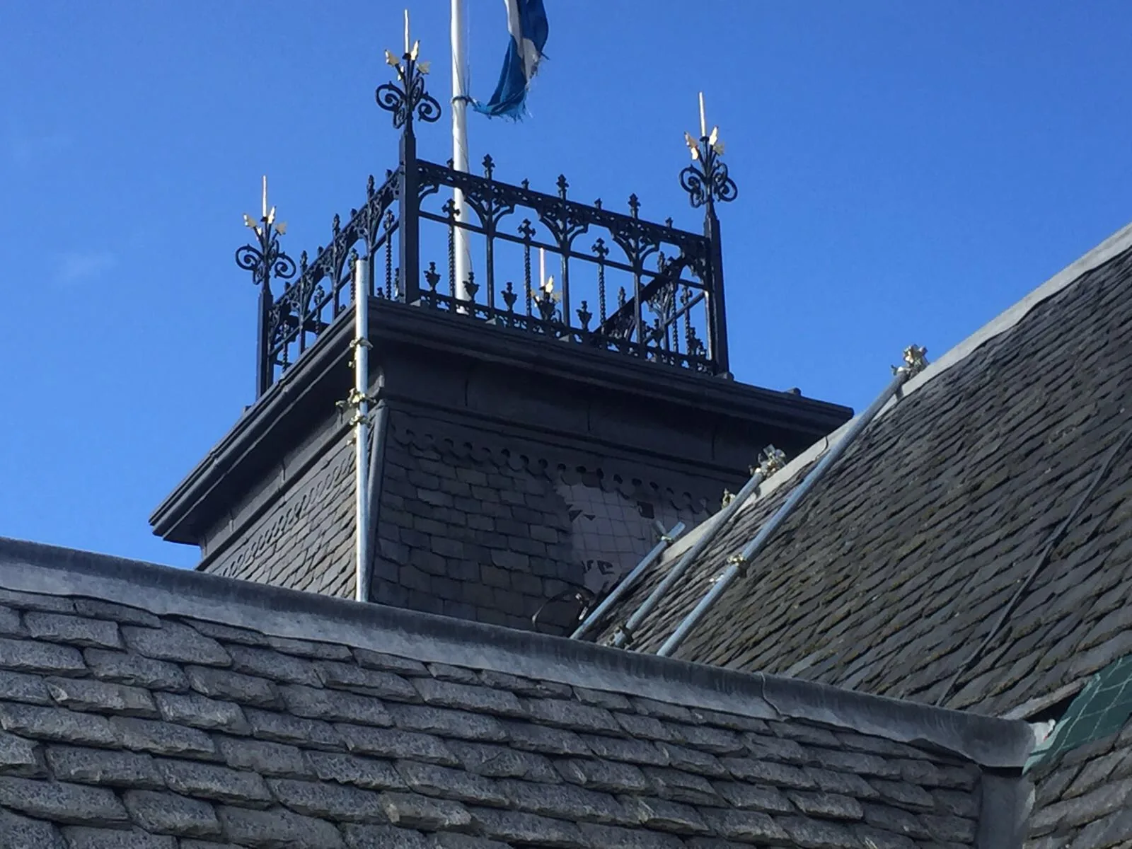 Inverness Town House: the re-slated roof of the fleche, beneath its wrought iron cresting