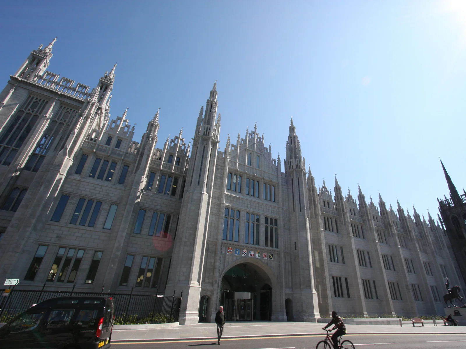 Marischal College, Aberdeen: the Kemnay granite facades cleaned and repointed as part of our masonry package for Sir Robert McAlpine, decades of pollution gone from one of the largest granite buildings in the world