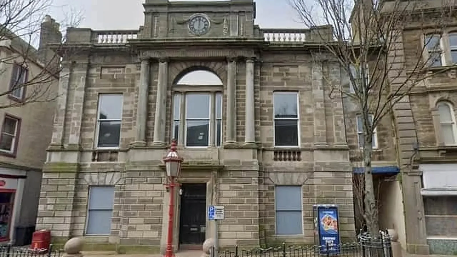 Arbroath Courthouse before: the soft Angus sandstone front, its faces blistered and patched in cement and Lithomex