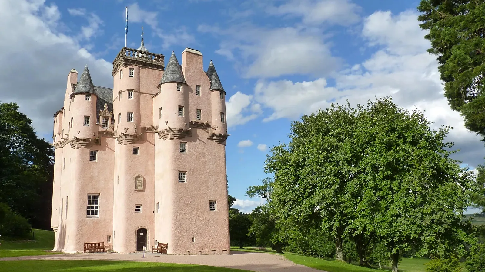 Craigievar Castle, Aberdeenshire: the castle's carvings conserved in place during its re-harling for the National Trust for Scotland