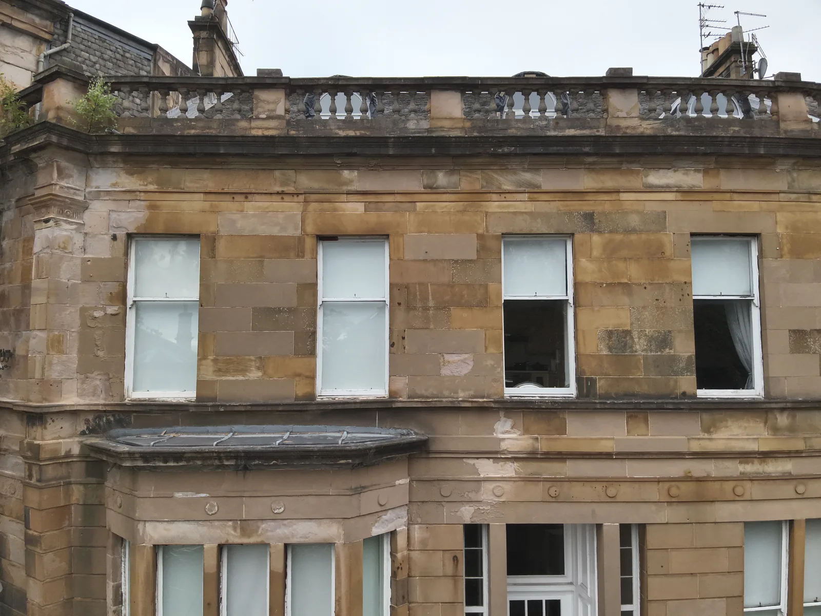 15 Cleveden Crescent, Glasgow: the Category B listed villa's blonde sandstone front surveyed by drone for a planning and listed building application