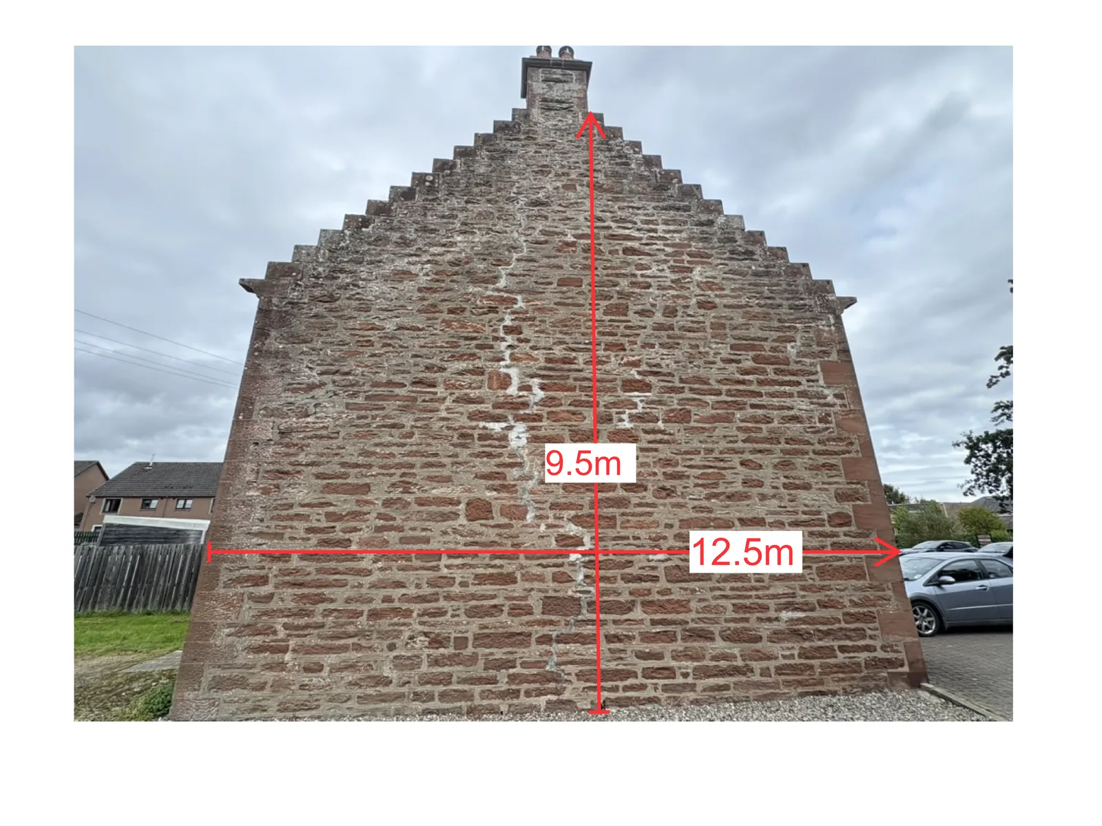 The west gable, measured and annotated for the condition survey