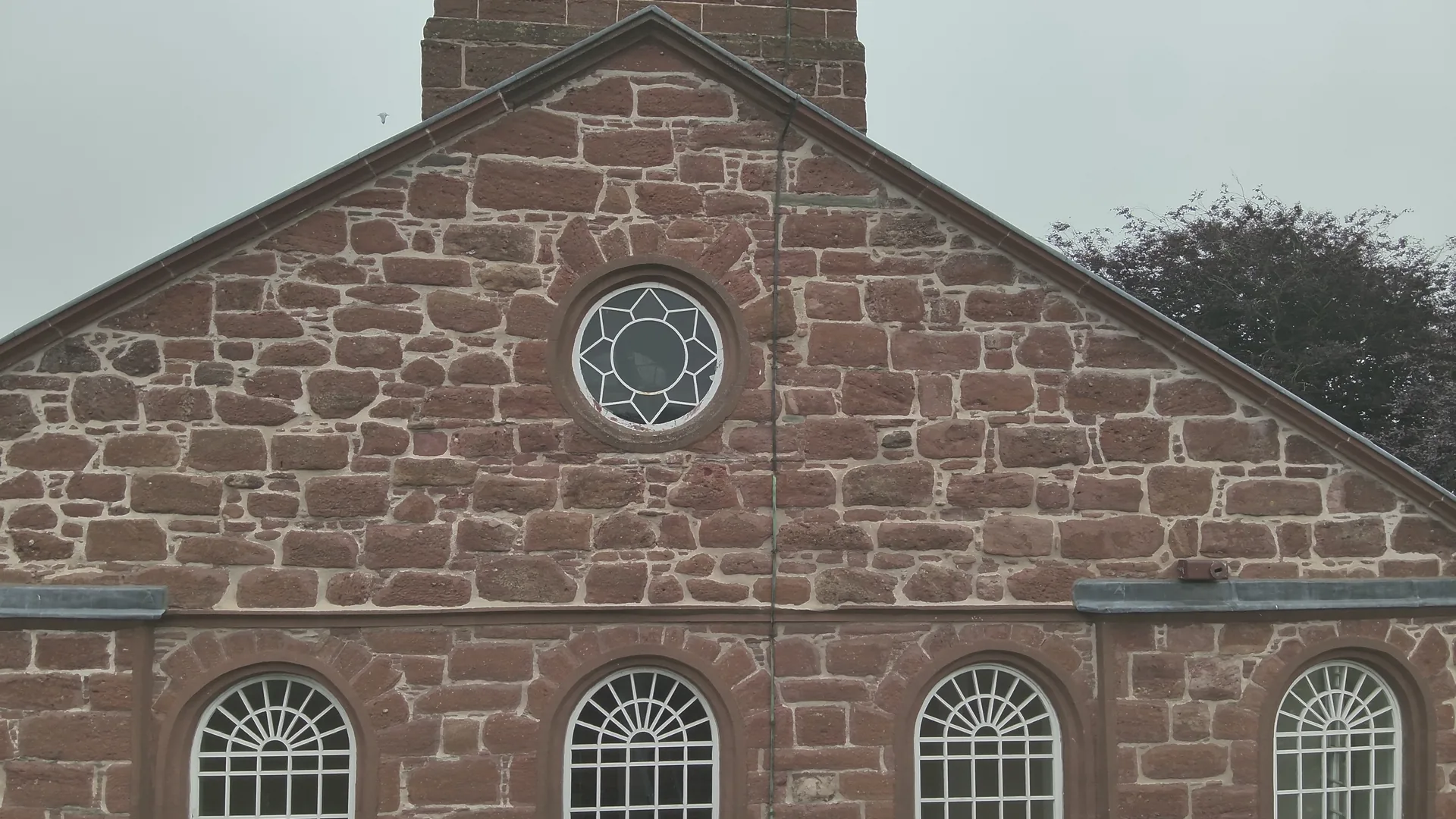 Kirriemuir Parish Church: the west gable photographed from LTM's drone during the 2024 moisture ingress investigation