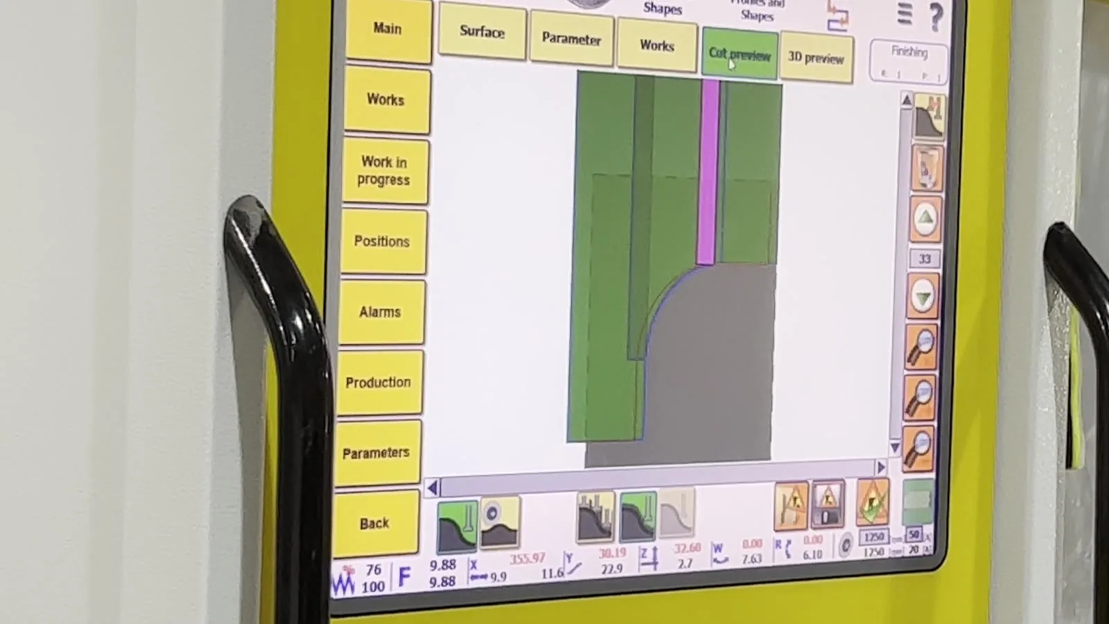 A moulded profile checked on the Litox control screen